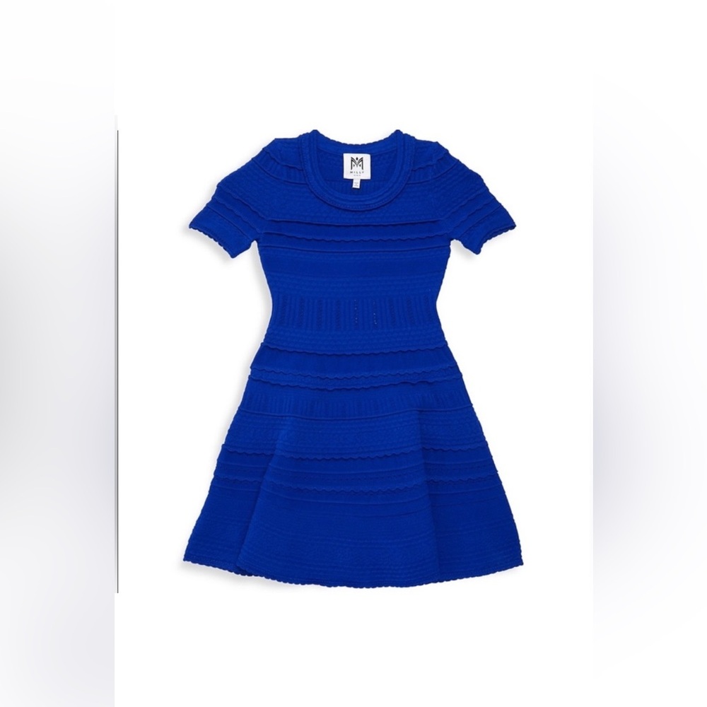 Milly minis Blue Ribbed Textured Fit & Flare Mini Dress Size 7/8